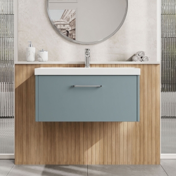 Hudson Reed Juno Wall Hung 1-Drawer Vanity Unit with Basin 3 800mm Wide - Coastal Grey | Product Image