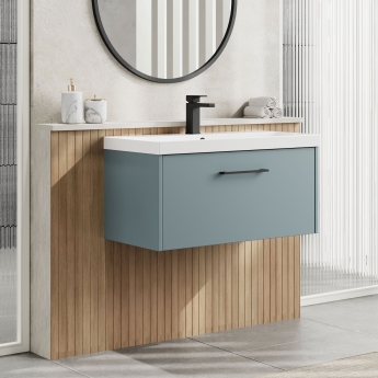 Hudson Reed Juno Wall Hung 1-Drawer Vanity Unit with Basin 3 800mm Wide - Coastal Grey | Product Image