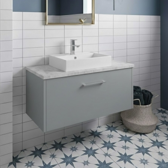 Hudson Reed Juno Wall Hung 1-Drawer Vanity Unit with Bellato Grey Worktop 800mm Wide - Coastal Grey
