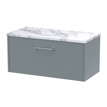 Hudson Reed Juno Wall Hung 1-Drawer Vanity with Carrera Marble Worktop 800mm Wide - Coastal Grey | Product Image