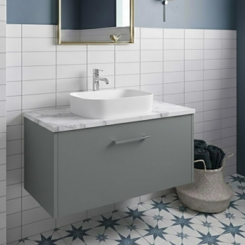 Hudson Reed Juno Wall Hung 1-Drawer Vanity with Carrera Marble Worktop 800mm Wide - Coastal Grey | Product Image
