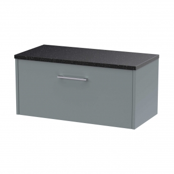 Hudson Reed Juno Wall Hung 1-Drawer Vanity Unit with Sparkling Black Worktop 800mm Wide - Coastal Grey