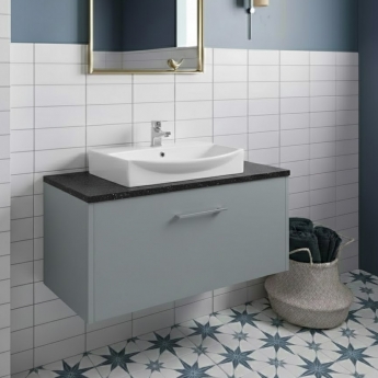 Hudson Reed Juno Wall Hung 1-Drawer Vanity Unit with Sparkling Black Worktop 800mm Wide - Coastal Grey