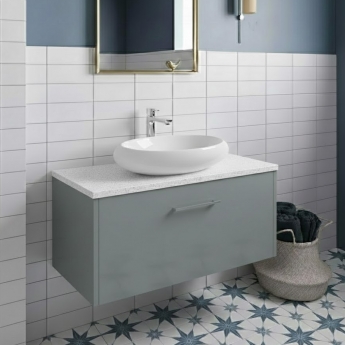Hudson Reed Juno Wall Hung 1-Drawer Vanity Unit with Sparkling White Worktop 800mm Wide - Coastal Grey