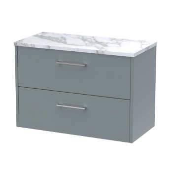 Hudson Reed Juno Wall Hung 2-Drawer Vanity Unit with Carrera Marble Worktop 800mm Wide - Coastal Grey | Product Image