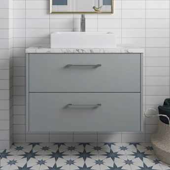 Hudson Reed Juno Wall Hung 2-Drawer Vanity Unit with Carrera Marble Worktop 800mm Wide - Coastal Grey | Product Image