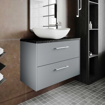 Hudson Reed Juno Wall Hung 2-Drawer Vanity Unit with Sparkling Black Worktop 800mm Wide - Metallic Slate