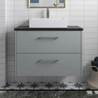 Hudson Reed Juno Wall Hung 2-Drawer Vanity Unit with Sparkling Black Worktop 800mm Wide - Coastal Grey