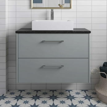 Hudson Reed Juno Wall Hung 2-Drawer Vanity Unit with Sparkling Black Worktop 800mm Wide - Coastal Grey | Product Image
