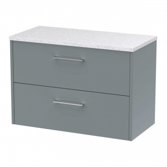 Hudson Reed Juno Wall Hung 2-Drawer Vanity Unit with Sparkling White Worktop 800mm Wide - Coastal Grey