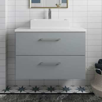 Hudson Reed Juno Wall Hung 2-Drawer Vanity Unit with Sparkling White Worktop 800mm Wide - Coastal Grey
