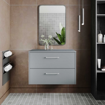 Hudson Reed Juno Wall Hung 2-Drawer Vanity Unit with Worktop 800mm Wide - Coastal Grey
