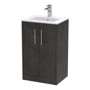 Hudson Reed Juno Floor Standing 2-Door Vanity Unit with Basin 2 500mm Wide - Metallic Slate