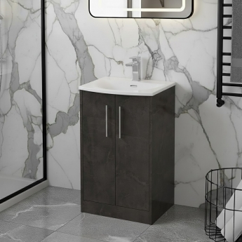 Hudson Reed Juno Floor Standing 2-Door Vanity Unit with Basin 4 500mm Wide - Metallic Slate