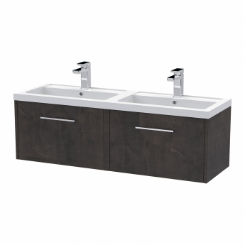 Hudson Reed Juno Wall Hung 2-Drawer Vanity Unit with Double Polymarble Basin 1200mm Wide - Metallic Slate