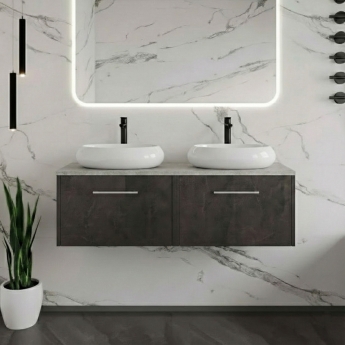 Hudson Reed Juno Wall Hung 2-Drawer Vanity Unit with Bellato Grey Worktop 1200mm Wide - Metallic Slate | Product Image