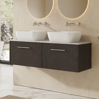 Hudson Reed Juno Wall Hung 2-Drawer Vanity Unit with Bellato Grey Worktop 1200mm Wide - Metallic Slate | Product Image