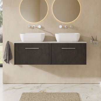 Hudson Reed Juno Wall Hung 2-Drawer Vanity Unit with Bellato Grey Worktop 1200mm Wide - Metallic Slate | Product Image