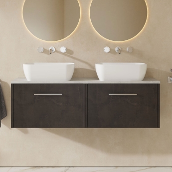 Hudson Reed Juno Wall Hung 2-Drawer Vanity Unit with Bellato Grey Worktop 1200mm Wide - Metallic Slate | Product Image