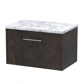 Hudson Reed Juno Wall Hung 1-Drawer Vanity Unit with Carrera Marble Worktop 600mm Wide - Metallic Slate | Product Image