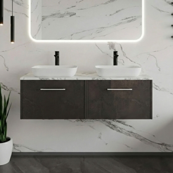 Hudson Reed Juno Wall Hung 2-Drawer Vanity Unit with Carrera Marble Worktop 1200mm Wide - Metallic Slate | Product Image