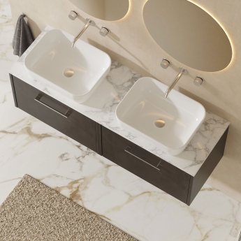 Hudson Reed Juno Wall Hung 2-Drawer Vanity Unit with Carrara Marble Worktop 1200mm Wide - Metallic Slate | Product Image