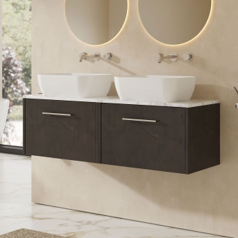 Hudson Reed Juno Wall Hung 2-Drawer Vanity Unit with Carrara Marble Worktop 1200mm Wide - Metallic Slate | Product Image