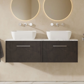 Hudson Reed Juno Wall Hung 2-Drawer Vanity Unit with Carrara Marble Worktop 1200mm Wide - Metallic Slate | Product Image