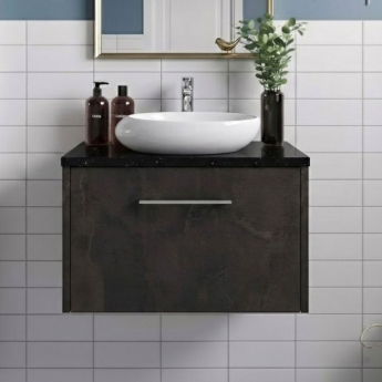 Hudson Reed Juno Wall Hung 1-Drawer Vanity Unit with Sparkling Black Worktop 600mm Wide - Metallic Slate