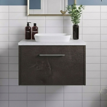 Hudson Reed Juno Wall Hung 1-Drawer Vanity Unit with Sparkling White Worktop 600mm Wide - Metallic Slate
