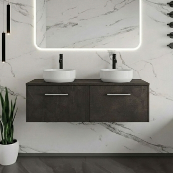 Hudson Reed Juno Wall Hung 2-Drawer Vanity Unit with Worktop 1200mm Wide - Metallic Slate