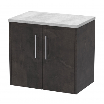 Hudson Reed Juno Wall Hung 2-Door Vanity Unit with Bellato Grey Worktop 600mm Wide - Metallic Slate