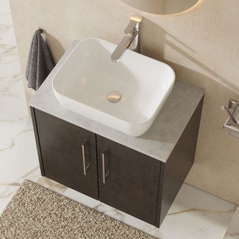 Hudson Reed Juno Wall Hung 2-Door Vanity Unit with Bellato Grey Worktop 600mm Wide - Metallic Slate | Product Image