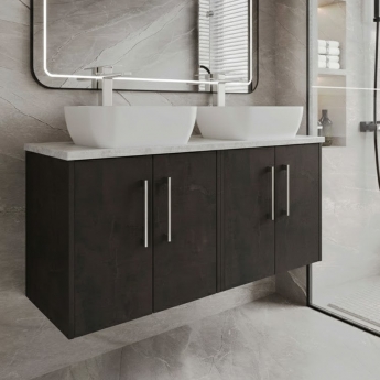 Hudson Reed Juno Wall Hung 4-Door Vanity Unit with Bellato Grey Worktop 1200mm Wide - Metallic Slate | Product Image