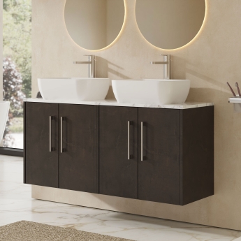 Hudson Reed Juno Wall Hung 4-Door Vanity Unit with Bellato Grey Worktop 1200mm Wide - Metallic Slate | Product Image