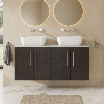 Hudson Reed Juno Wall Hung 4-Door Vanity Unit with Bellato Grey Worktop 1200mm Wide - Metallic Slate | Product Image