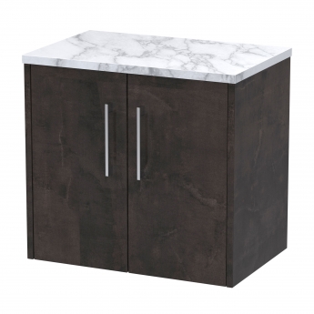 Hudson Reed Juno Wall Hung 2-Door Vanity Unit with Carrera Marble Worktop 600mm Wide - Metallic Slate | Product Image