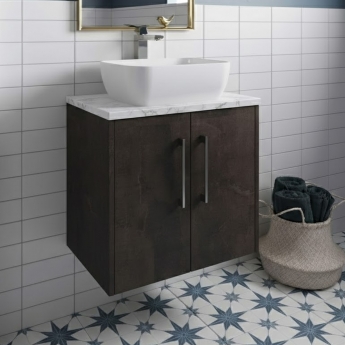 Hudson Reed Juno Wall Hung 2-Door Vanity Unit with Carrera Marble Worktop 600mm Wide - Metallic Slate | Product Image