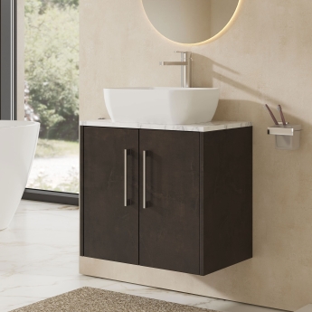 Hudson Reed Juno Wall Hung 2-Door Vanity Unit with Carrara Marble Worktop 600mm Wide - Metallic Slate | Product Image