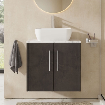 Hudson Reed Juno Wall Hung 2-Door Vanity Unit with Carrara Marble Worktop 600mm Wide - Metallic Slate | Product Image