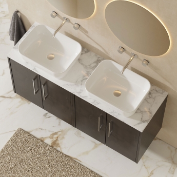 Hudson Reed Juno Wall Hung 4-Door Vanity Unit with Carrara Marble Worktop 1200mm Wide - Metallic Slate | Product Image