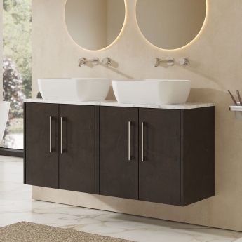 Hudson Reed Juno Wall Hung 4-Door Vanity Unit with Carrara Marble Worktop 1200mm Wide - Metallic Slate | Product Image