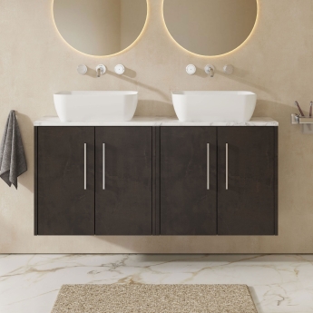 Hudson Reed Juno Wall Hung 4-Door Vanity Unit with Carrara Marble Worktop 1200mm Wide - Metallic Slate | Product Image