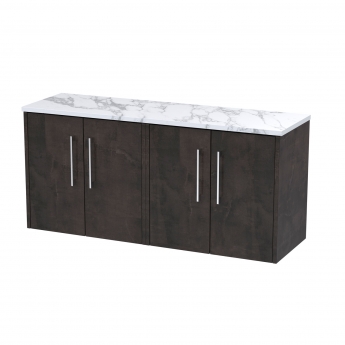 Hudson Reed Juno Wall Hung 4-Door Vanity Unit with Carrera Marble Worktop 1200mm Wide - Metallic Slate | Product Image