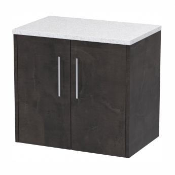 Hudson Reed Juno Wall Hung 2-Door Vanity Unit with Sparkling White Worktop 600mm Wide - Metallic Slate