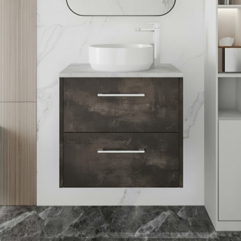 Hudson Reed Juno Wall Hung 2-Drawer Vanity Unit with Bellato Grey Worktop 600mm Wide - Metallic Slate