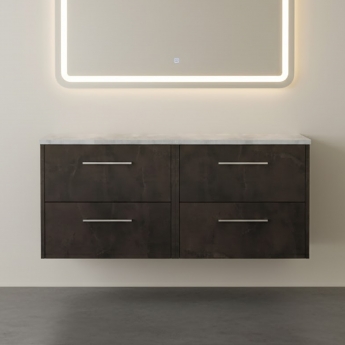 Hudson Reed Juno Wall Hung 4-Drawer Vanity Unit with Bellato Grey Worktop 1200mm Wide - Metallic Slate | Product Image