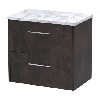 Hudson Reed Juno Wall Hung 2-Drawer Vanity Unit with Carrera Marble Worktop 600mm Wide - Metallic Slate | Product Image