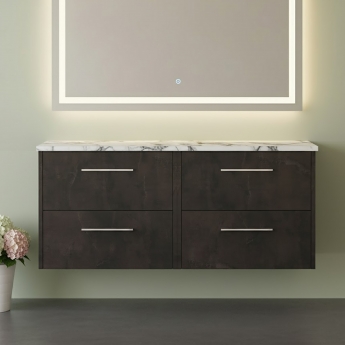 Hudson Reed Juno Wall Hung 4-Drawer Vanity Unit with Carrera Marble Worktop 1200mm Wide - Metallic Slate | Product Image