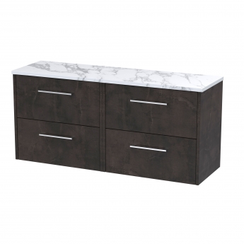 Hudson Reed Juno Wall Hung 4-Drawer Vanity Unit with Carrera Marble Worktop 1200mm Wide - Metallic Slate | Product Image